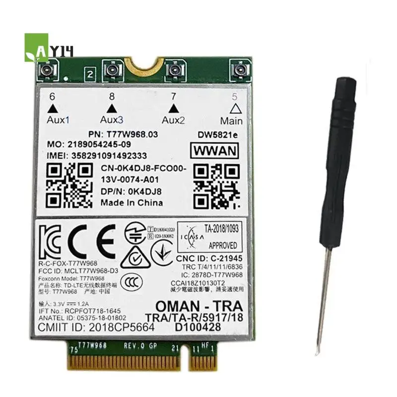 

AY14-T77W968 DW5821E 4G LTE-модуль X20 LTE Cat16 Gigabit, комплект беспроводных карт 4G для ноутбуков Dell 5420, 5424, 7424, 7400