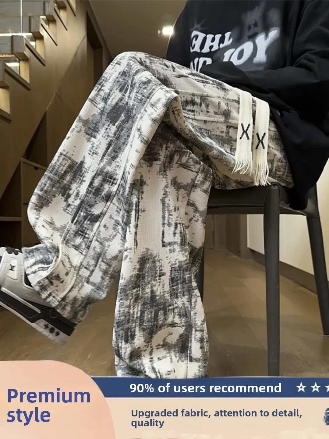 

Casual Men's High Street Loose Fit Dyeing Straight Leg Large Size Long Pants Autumn Faionable Comfortable Straight Cut Trou...