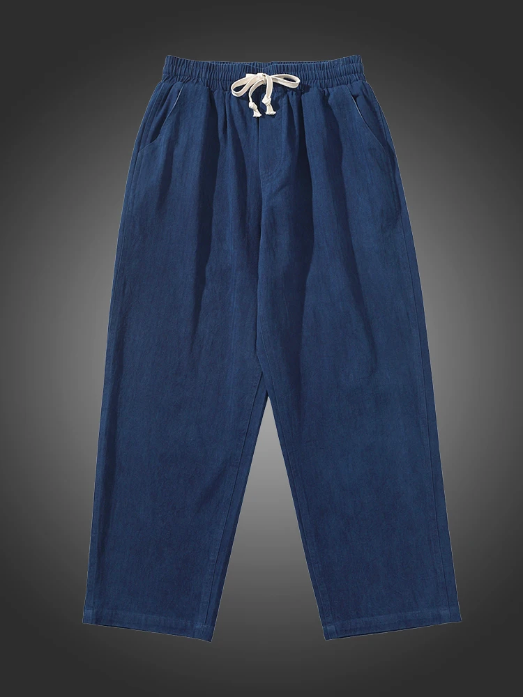 Pantaloni indaco Vintage pantaloni a gamba larga in tessuto a spina di pesce 2022 primavera autunno nuovi pantaloni Casual dritti larghi tinti blu