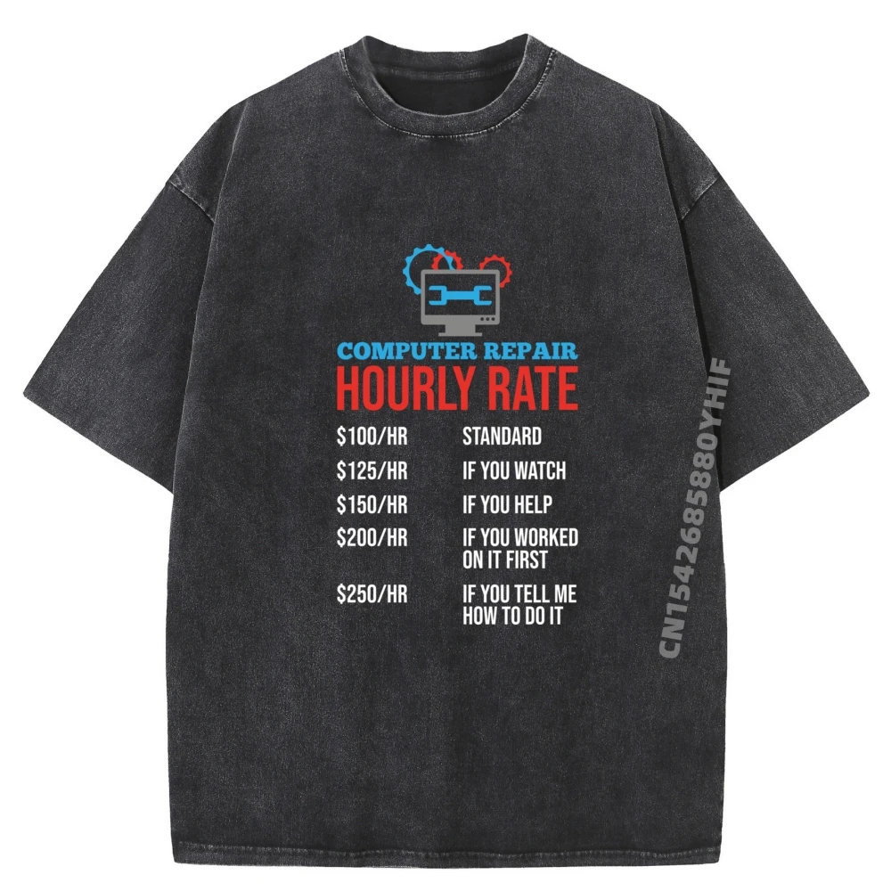 

Computer Techs Computer Repair Hourly Rate Computer Repair Cotton Graphic Tees Camiseta Retro Washed Tops & Tees Leisure