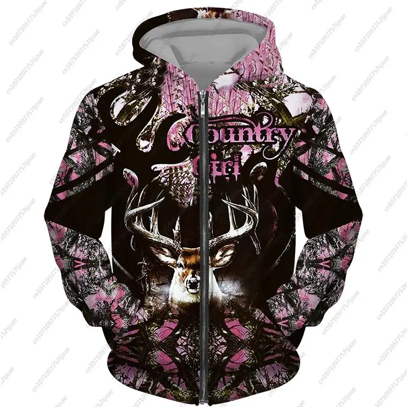 Bow Hunting Deer Camo 3D Printed Zipper Hoodies Men Women Fashion Camo Hooded Oversized Zip Up Sweatshirts Man Tracksuits