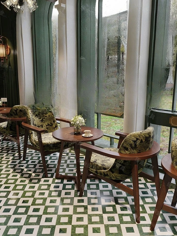 A sofa chair medieval western restaurant dining table and chair dining milk tea coffee shop fabric casual table and chair