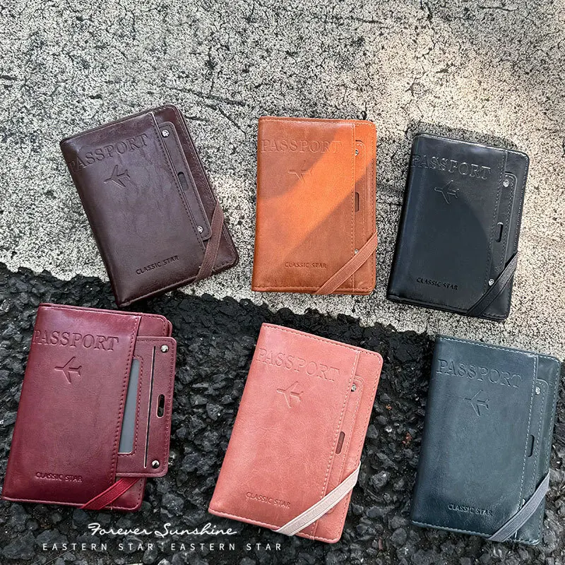 حافظة بطاقات جلدية بحجب RFID وغطاء حامل جواز السفر وإكسسوارات السفر للنساء والرجال #1