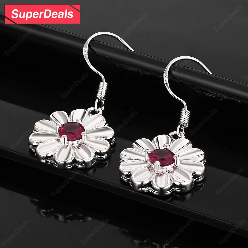 

SuperDeals AAA Zircon 925 Sterling Silver Flower Drop Earring Lady Valentine's Day Wedding Birthday Party Gift Beautiful Jewelry