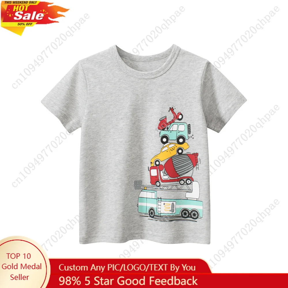 1-9T طفل رضيع طفل رضيع ملابس الصيف القطن الرضع تي شيرت قصير الأكمام سيارات قميص مطبوع الأساسية المحملة الزي