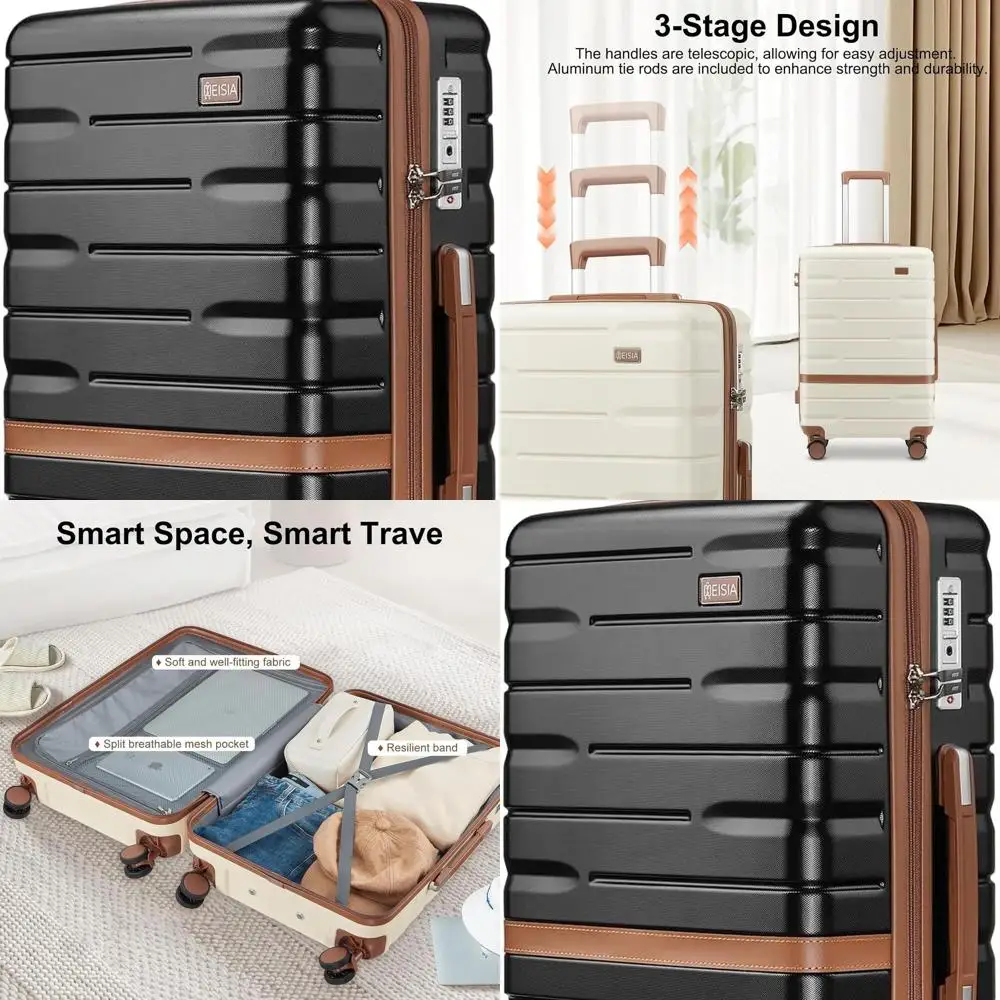 

20 легких ручных чемоданов из ПК + АБС-пластика с вращающимися колесами, замком TSA и молниями YKK — черный