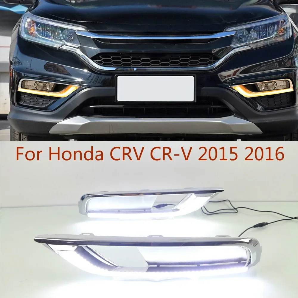 1 Set 12V ABS LED For Honda CRV CR-V 2015 2016 DRL Daytime Running Light Daylight With Yellow Turn Signal Lamp