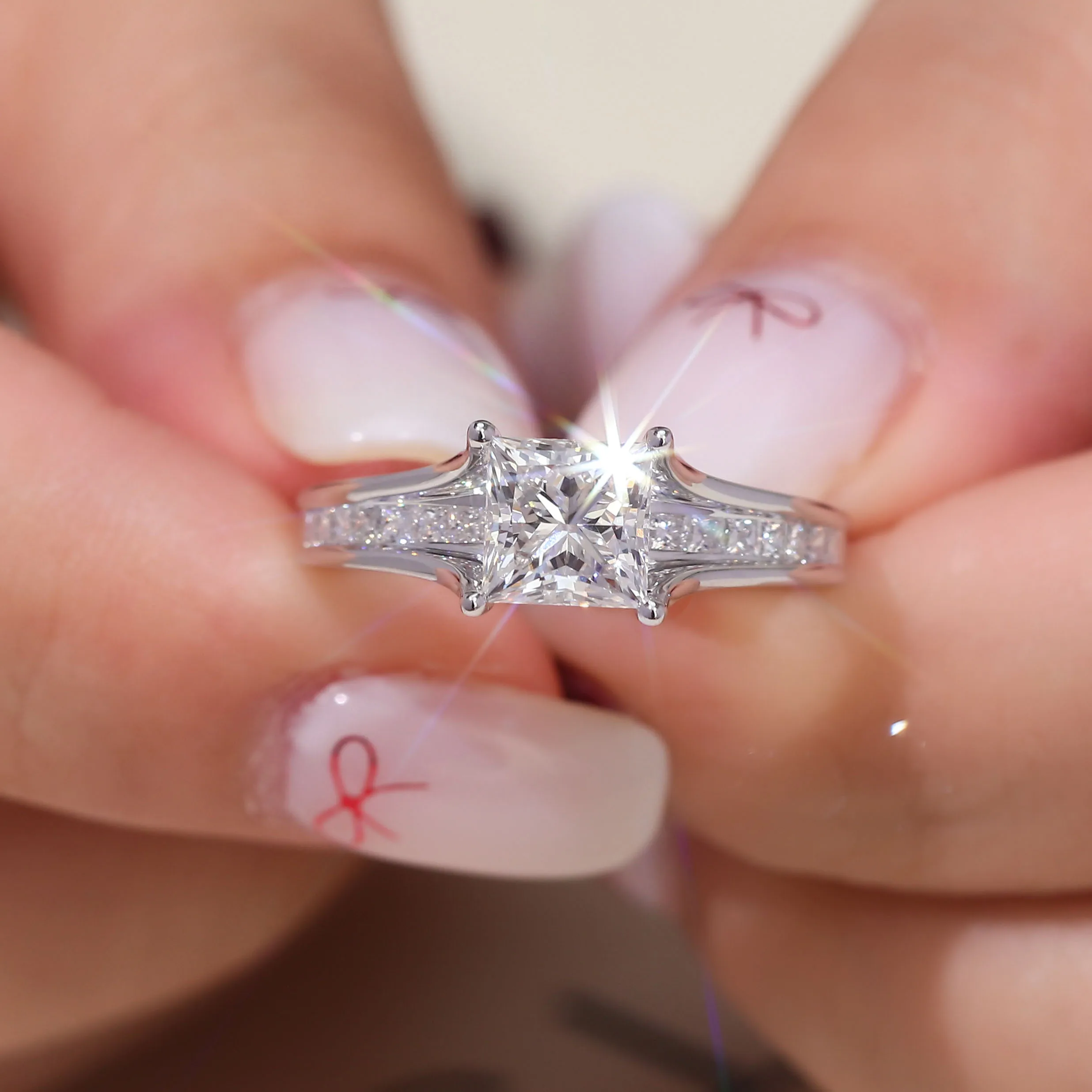 프로방스 결혼 반지 14KGold IGI EF/VS 프린세스 컷 랩 다이아몬드 반지 여성용 약혼 파인 쥬얼리 맞춤형 맞춤