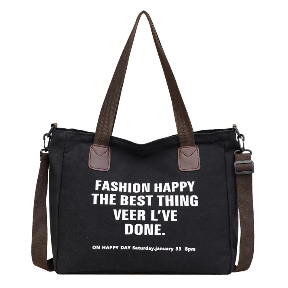

Letter Canvas Shoulder Bag Large Capacity Casual Women Tote Bag Multi-Pocket Underarm Bag Versatile Canvas Handbag Shopping