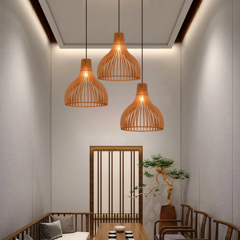 

Birdcage Lamp Wood Pendant Lights Kitchen Restaurant Vintage Led Hanging Lamp for Living Room Bedroom Bedside Bar Light Fixtures