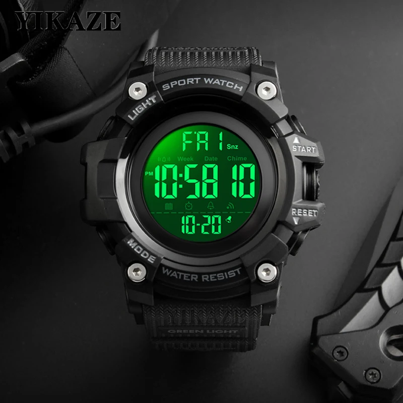 YIKAZE 50MM Big Dial Sports Watches Military Countdown Stopwatch Sport Watch LED Digital Men's Watch Waterproof Electronic Clock