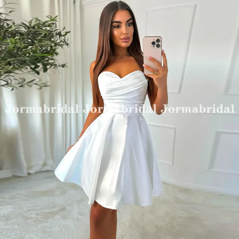 Customized White Mini Wedding Dress Sweetheart Neckline Pleated A-line Summer Short Bridal Gown Formal Beach Wedding Gowns 2025