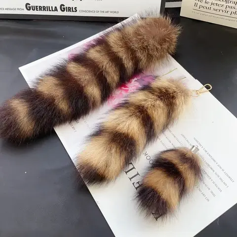 Fox tail keychain Fluffy raccoon Tail Bag pendant Key ring Fox Tail Pendant Pom ball key ring clip bag decoration
