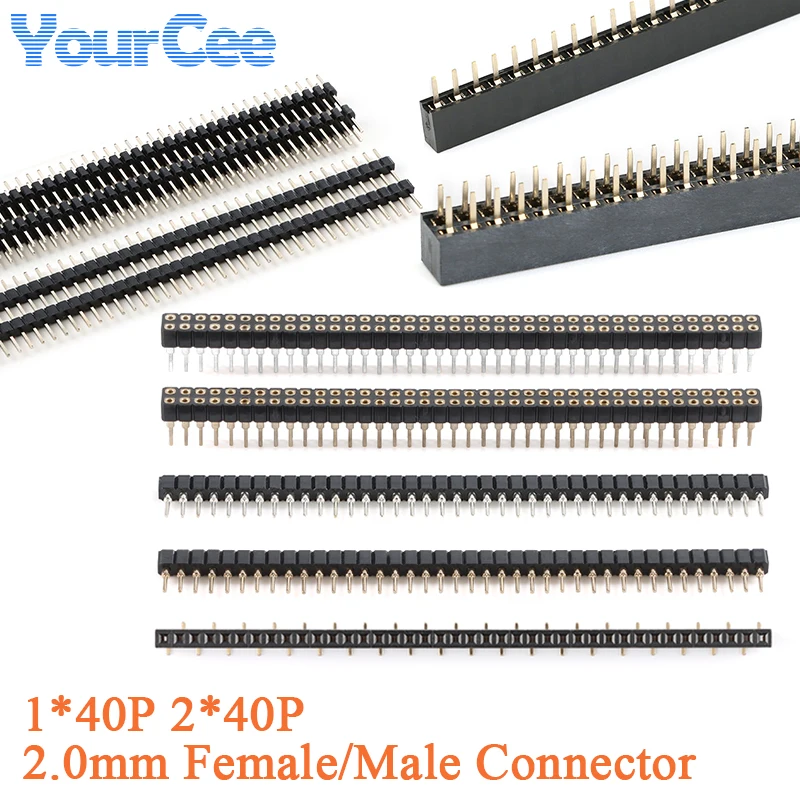 10pcs/5pcs 2.0MM 1*40 2*40 Pin Female/Male Single/Double Row Pin Header Strip Connector 1x40p 2x40P Double Plastic Round Hole