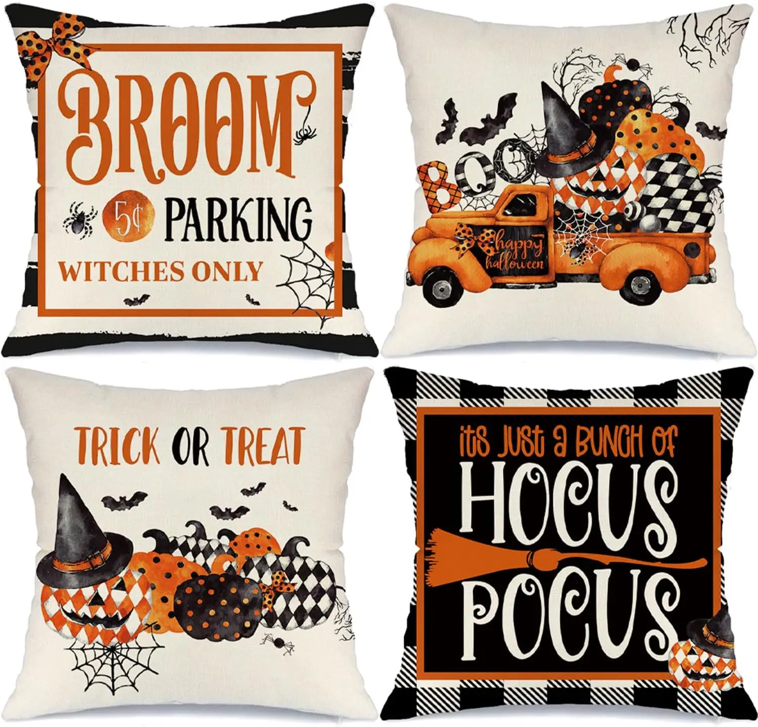 Halloween Pillow Covers of 4 Truck Halloween Decorations Trick or Treat Witch Hat Pumpkin Throw Pillow Covers Buffalo Plaid