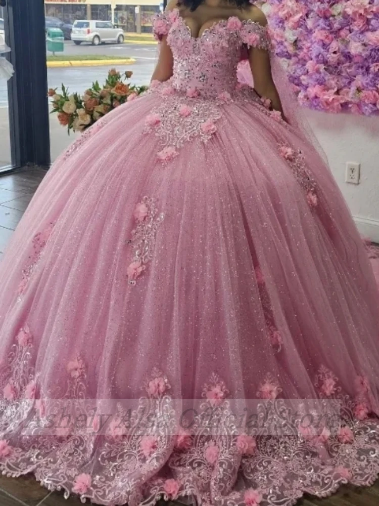 Vestido De quinceañera De princesa Rosa árabe saudita con manga, capa, manga De casquillo, Vestido De flores De XV Anos, Vestido De fiesta De cumpleaños, baile De graduación