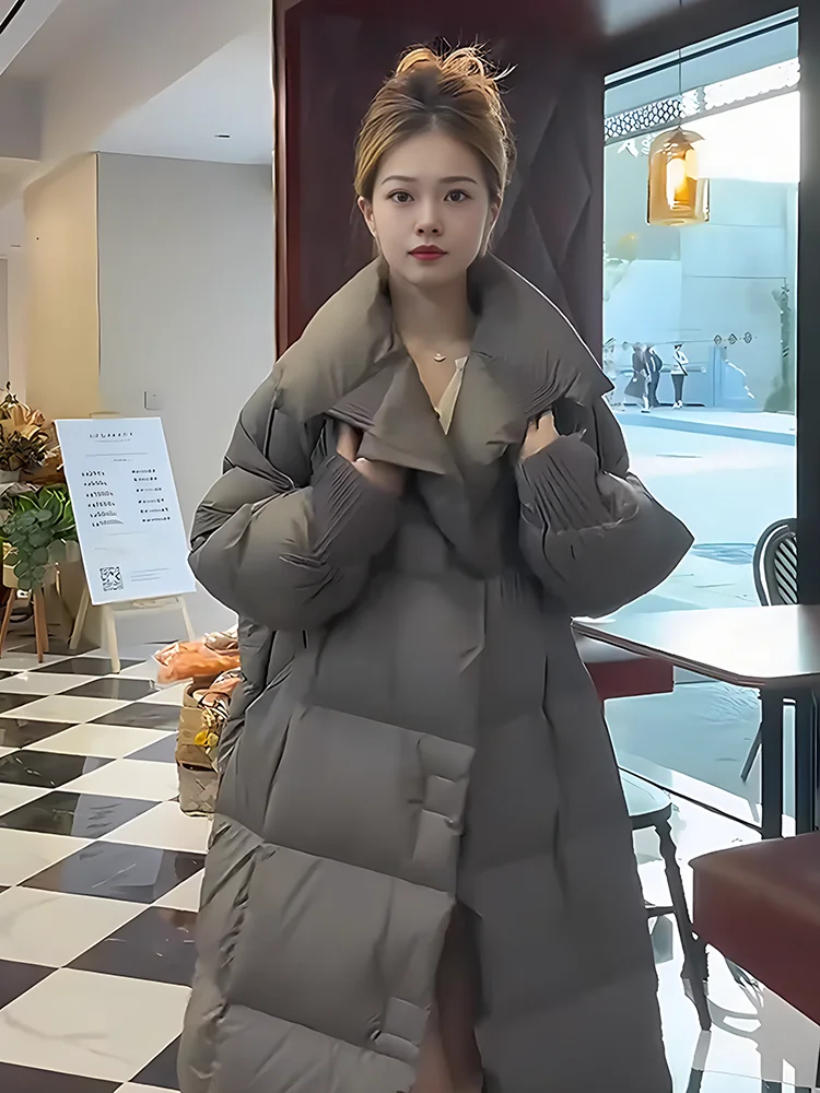 2024 invierno nuevo Faionable versátil Thiened Floing cuello grande blanco Du abajo Jaet mujer moda viaje Sle