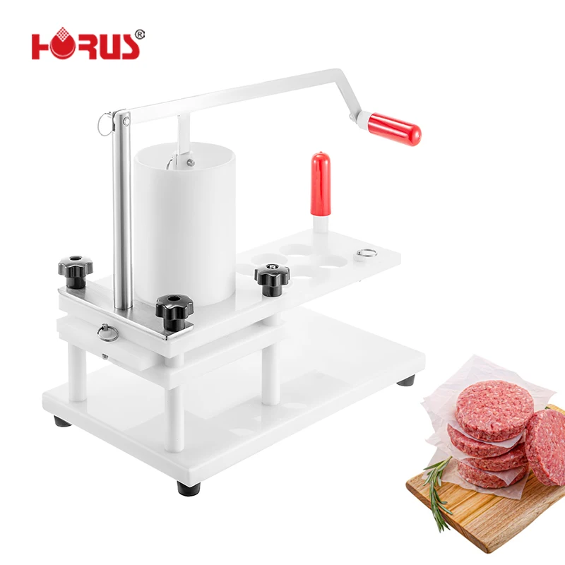 

HORUS high sale convenient operation 1.5kg/3.3 lbs large capacity hopper manual 6 holes rounded hamburger