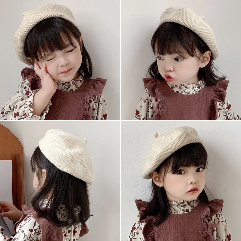 

Korean Fashion Kids Berets Solid Color Knitted Woolen Hats for Children Baby Beanies Baby Caps for Boys Hat for Kids Girl