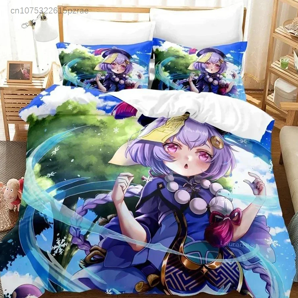 Top Cartoon Bedding Set Genshin Impact Game Kids 3d Duvet Cover Set Comforter Bed Linen For Children Boy Decor Bedclothes Size