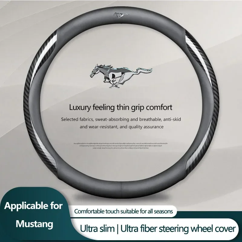 Car Logo PU Leather Carbon Fiber Car Steering Wheel Cover For Ford Mustang 2005 2006 2007 2008 2009 2016 GT Mach-E 2013 Escala