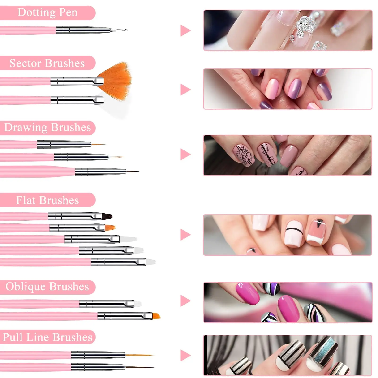 15-teiliges Nail-Art-Pinselset Multifunktionale Liner-Pinsel Detailpinsel und Reinigungswerkzeuge Geeignet für Gel-Nagellack und DIY – Detail 2