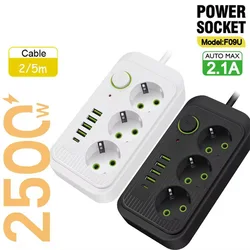 5m EU Plug AC Outlets Multitap Socket Extension Cord Electrical Power Strip With USB Type C Fast Charging Network Filter Adapter