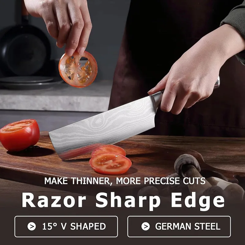 Small Vegetable Knife Damascus Laser Pattern Chef's Knife Kitchen Vegetable Multi-Purpose Meat Cleaver Gift