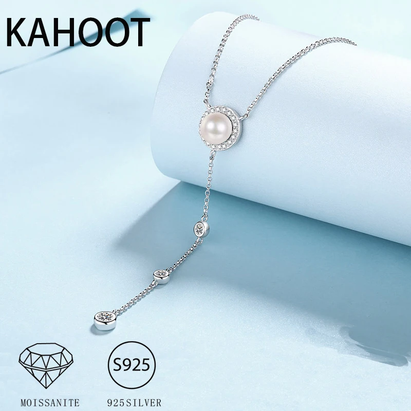 قلادة من لؤلؤ المياه العذبة الفضي S925 ، خط مويسانيتي 0.5ct ، قلادة شرابة ، على الطراز الكوري ، فاخر خفيف ، ملابس حفلات بسيطة للموت #1
