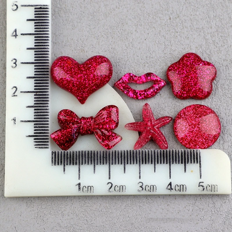 20pcs Resin Bling Sweet Heart Flatback Cabochons for Scrapbooking Craft Glittering Geometric Ornaments DIY Wedding Appliques