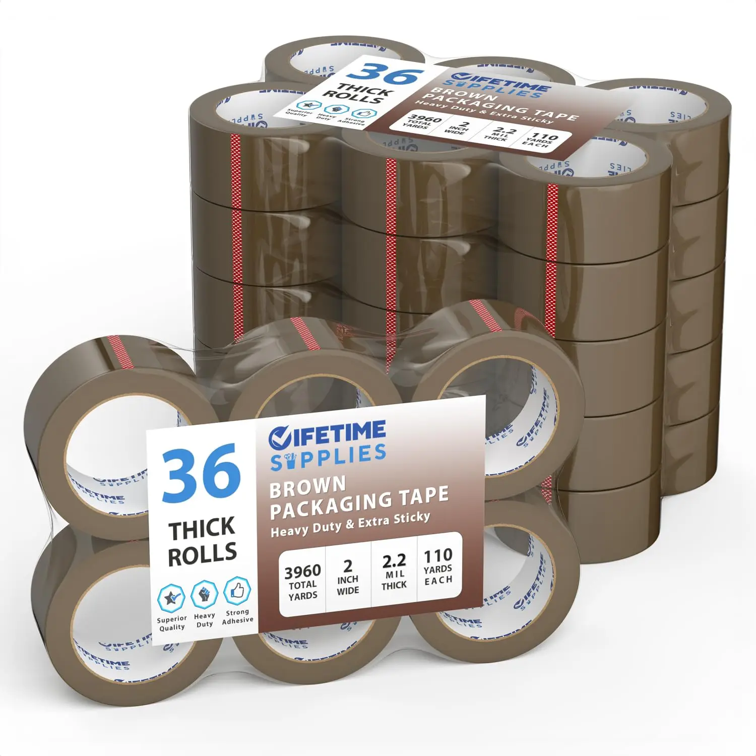 

36 Rolls [Upgraded] 2" Brown Premium Packing Tape, 110 Yards, 2.2 mil, Heavy Duty Packaging Tape for Shipping, Moving, S