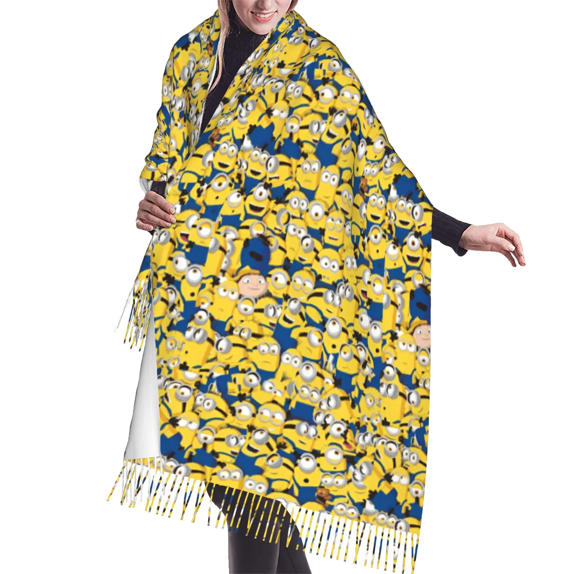Custom Ladies Large M-Minioned Anime Scarves Women Winter Soft Warm Tassel Shawl Wraps Manga Cartoon Scarf