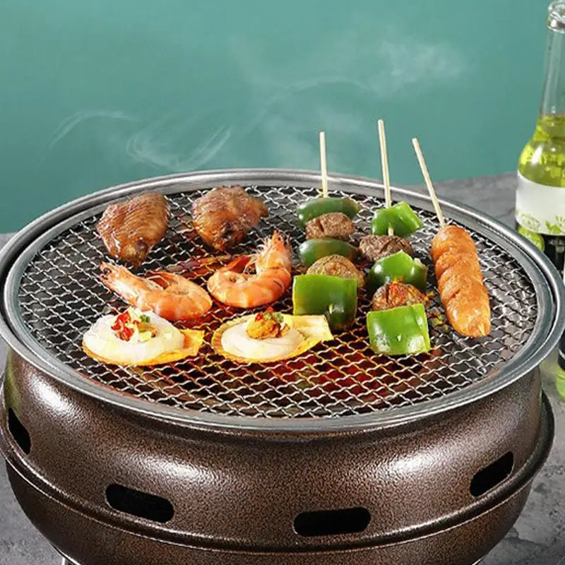 Camping Grill Stove Stainless Steel Korean Charcoal Barbecue Grill Round Charcoal Barbecue Stove Set for Outdoor Cooking