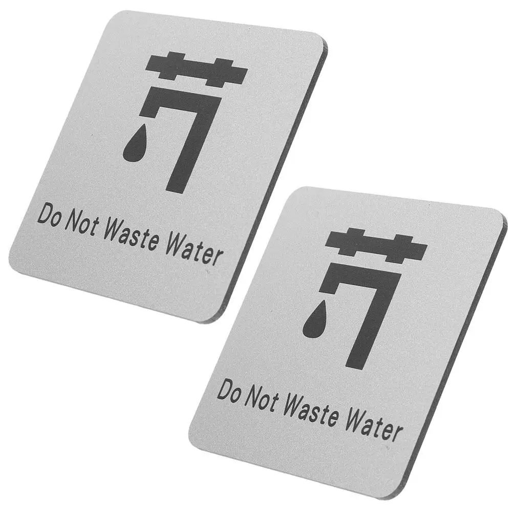 2Pcs Water Saving Reminder Sign Self Adhesive Aluminum Composite Panel Bathroom Kitchen Sink Conservation Sticker