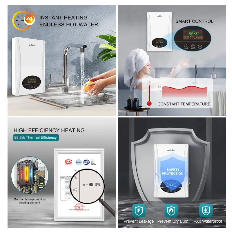 8kw سخان مياه كهربي فوري 220 فولت 380 فولت حار صغير ذكي ترموستات سخان مياه المرجل للمنزل