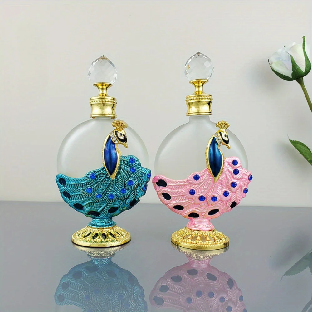 1pc Antique Perfume Bottle Empty Vintage Peacock Decorative Perfume Vials Dubai Middle East Style Essential Oil Empty Bottle - 1