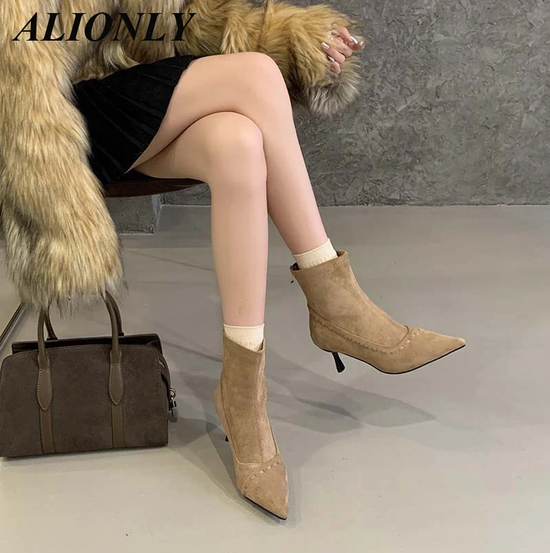 

Alionly 2026 New Fashion Design Pleated Woman Ankle Boots Street Style Thin High Heels Shoes Sexy Party Banquet Zipper Botas