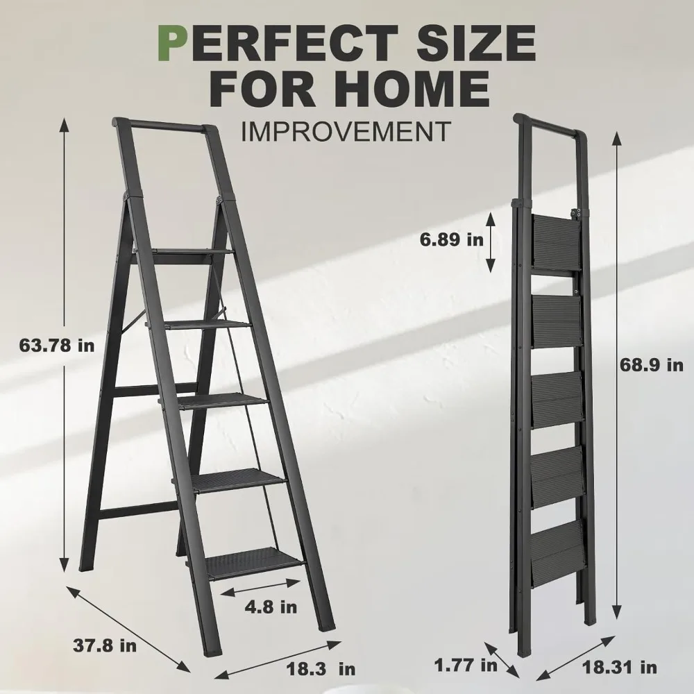 مقعد محمول قابل للطي - سلم خفيف الوزن للاستخدام المنزلي، سعة 330 رطل، أمان غير قابل للانزلاق، مثالي للبالغين #6