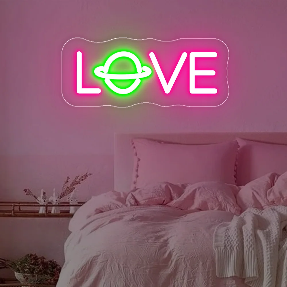 Amor planeta sinal de néon decoração luminosa led luzes de néon presentes do adolescente sinais de néon personalizados festa parede decoração do quarto