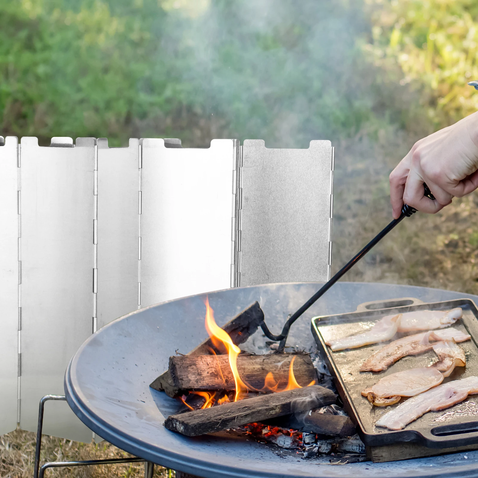 

Aluminum Alloy for BBQ Grill Stove Thickened Durable Foldable Stove Windscreen Camping Supply Outdoor Hiking Use