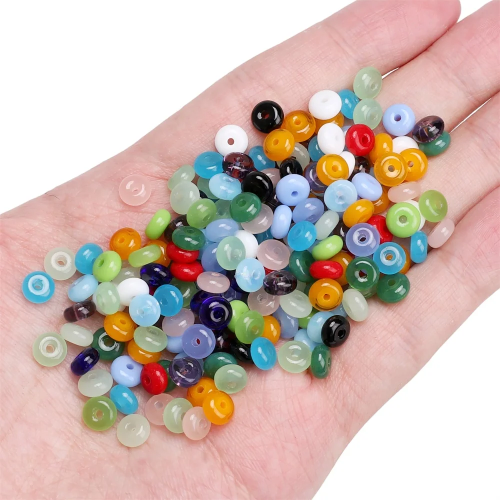 Perles en verre de couleurs mélangées, en forme de roue, en forme de disque, perles d'espacement en vrac pour la fabrication de bijoux, bracelet DIY, 100/200/500 pièces