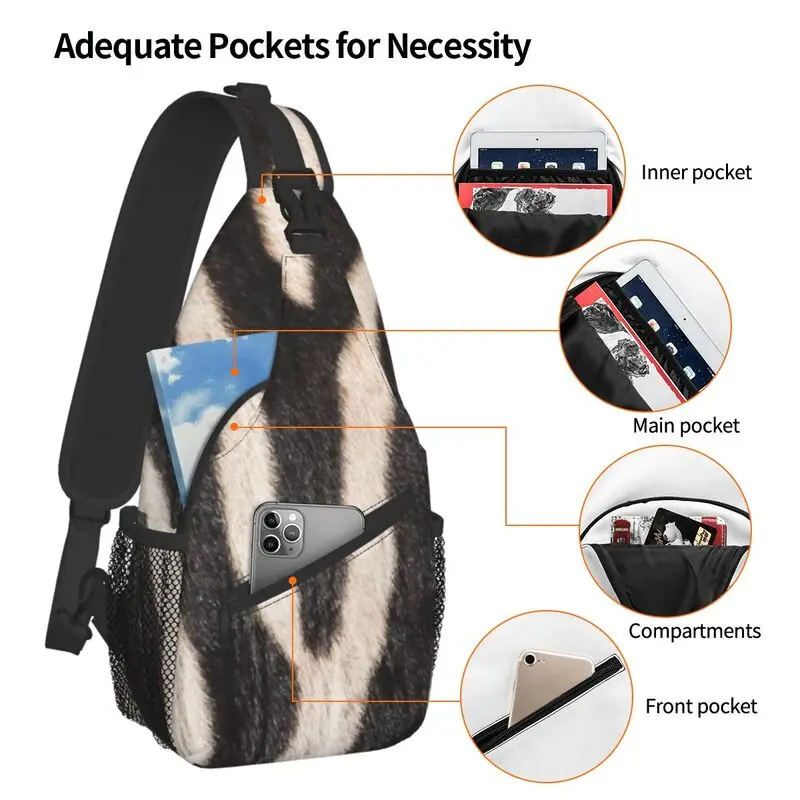 Zebra listras padrão estilingue crossbody saco de peito dos homens moda africano animal pele zebra amante ombro mochila para caminhadas