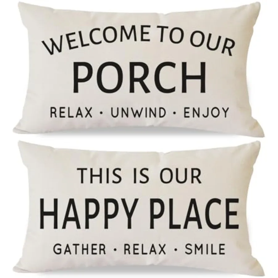 

Декоративные наволочки для подушек в стиле фермерского дома, 12x20 дюймов, набор из 2 штук. Добро пожаловать на нашу веранду. Это наш счастливый уголок. Отдыхайте и расслабляйтесь.