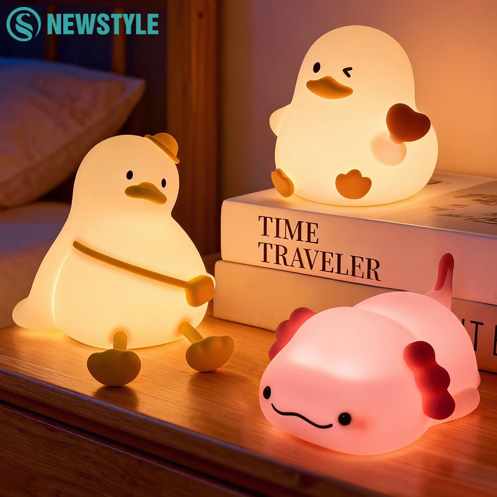 

Силиконовый ночник с уткой для детей, мягкий ночник с регулируемой яркостью для детской, перезаряжаемый сенсорный прикроватный светильник с животными для декора комнаты