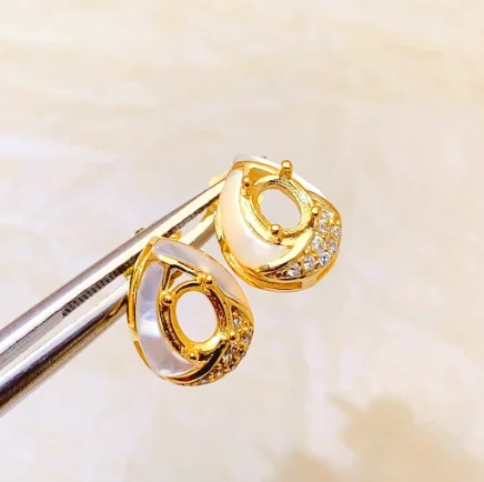 49 S925 sterling silver ear studs, hollow oval shape, 4*5mm, vintage shell style, hollow ear studs, versatile