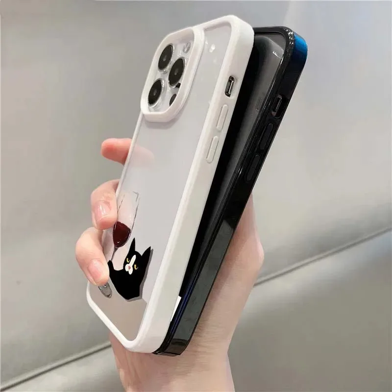 Cute Cat Goblet Drink Couple Phone Case for iPhone 16 15 14 13 12 11 Pro MAX X XS XR Max 7 8 Plus SE 2020 2022 Shockproof Cover - náhled 2