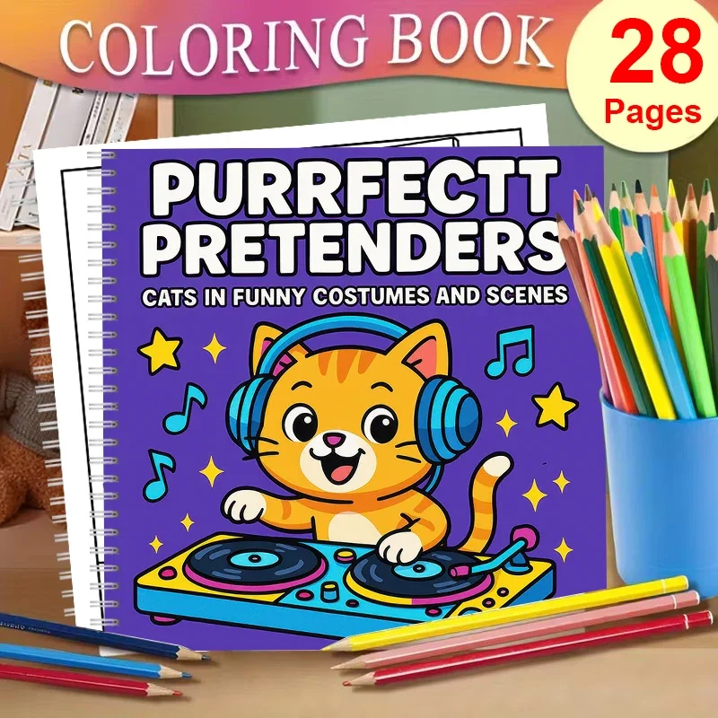 

Книжка-раскраска Purrfect Pretenders для взрослых, подарок на день рождения, школьные принадлежности, милая книжка для рисования для взрослых
