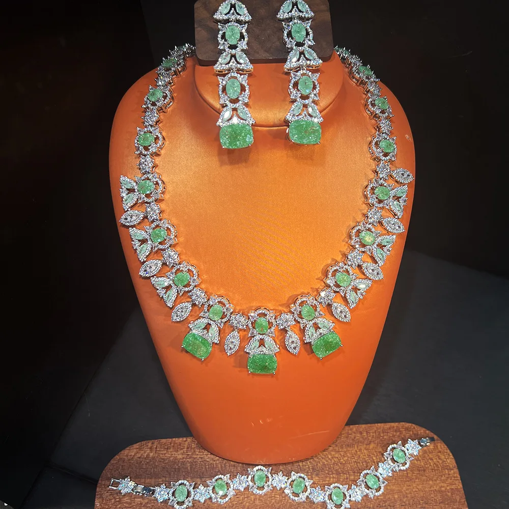 

Women Italian vintage Zircon Crown Drop Earrings Necklace Set 2025