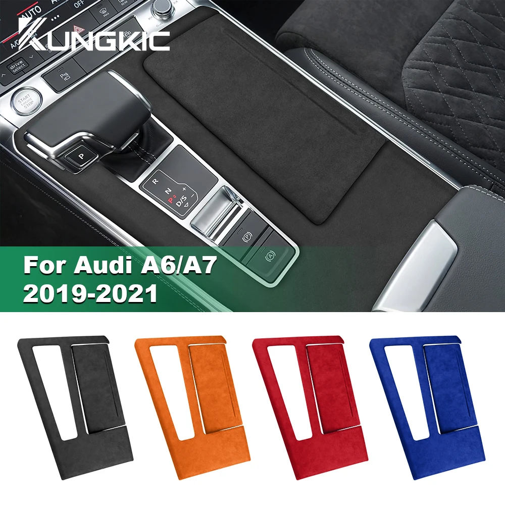 For Audi A6 A7 2019 2020 2021 LHD Italian Premium Suede Car Center Console Gear Shift Frame Sticker Door Panel Trim Accessories