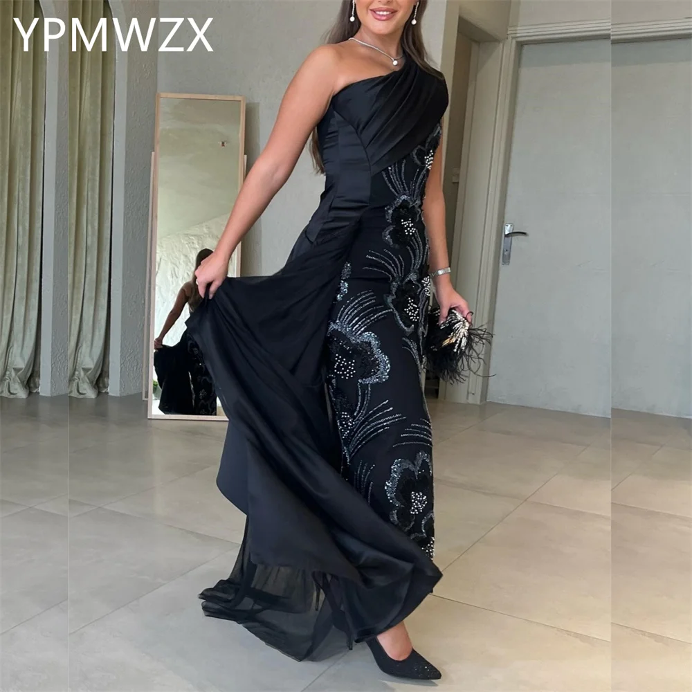 

Customized Prom Gown Formal Women Party Occasion YPMWZX One Shoulder Column Ankle Length Skirts Applique Bespoke Dresse